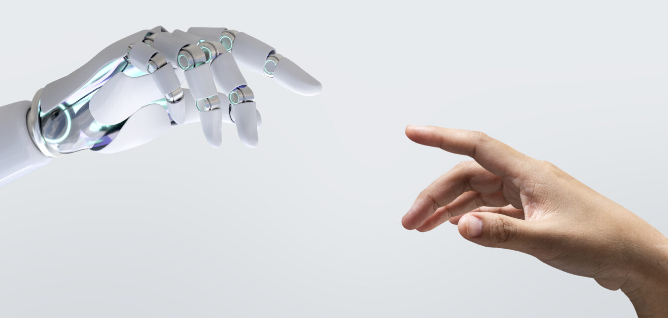 Technology human touch background, modern remake of The Creation