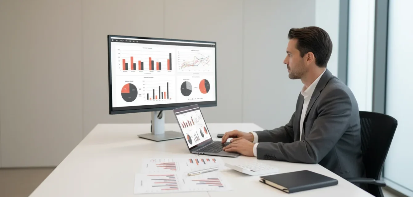 Empresário analisando gráficos de desempenho e otimização de investimentos em P&D