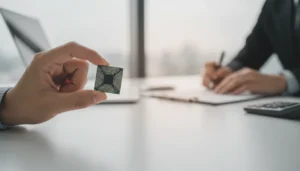 Mão segurando um chip de semicondutor, simbolizando o incentivo fiscal PADIS para a inovação tecnológica