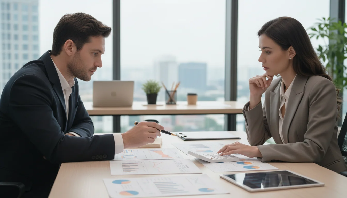 Executivos analisando gráficos de crescimento e inovação para competitividade empresarial com PD&I